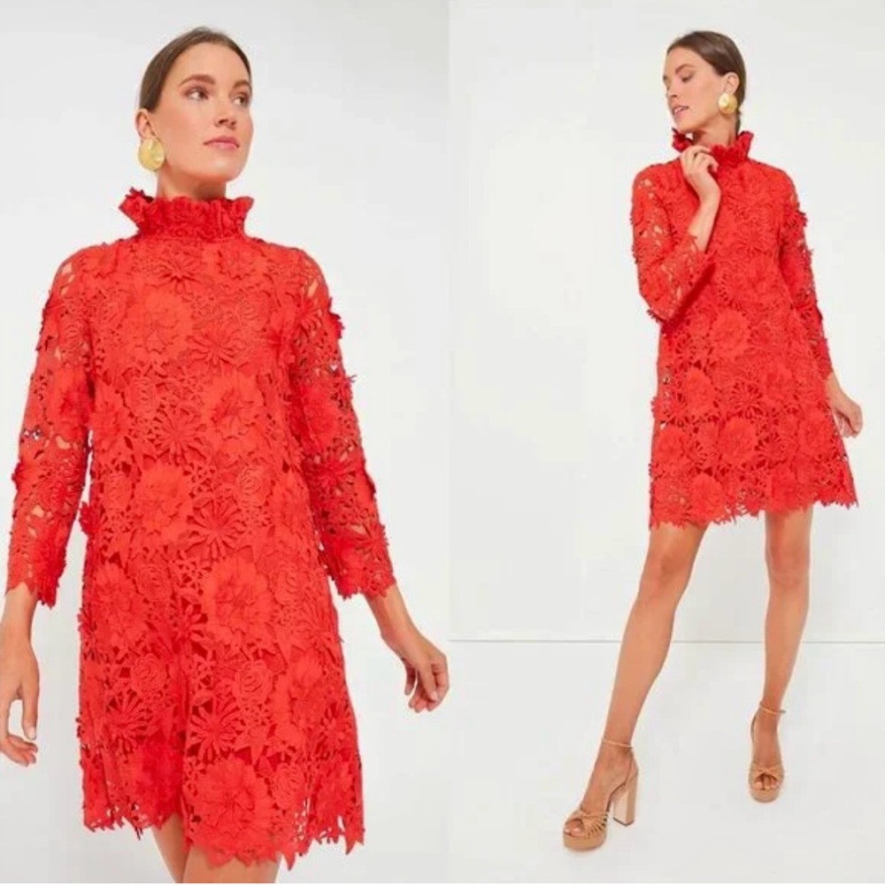EUC, Tuckernuck Red Guipure Lace Daphne Dress, Size XL